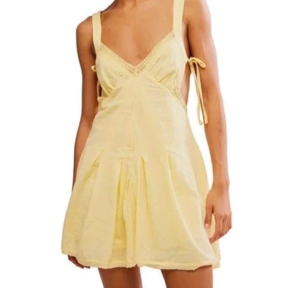 Free People Vivi Lace Trim Yellow Mini Dress
